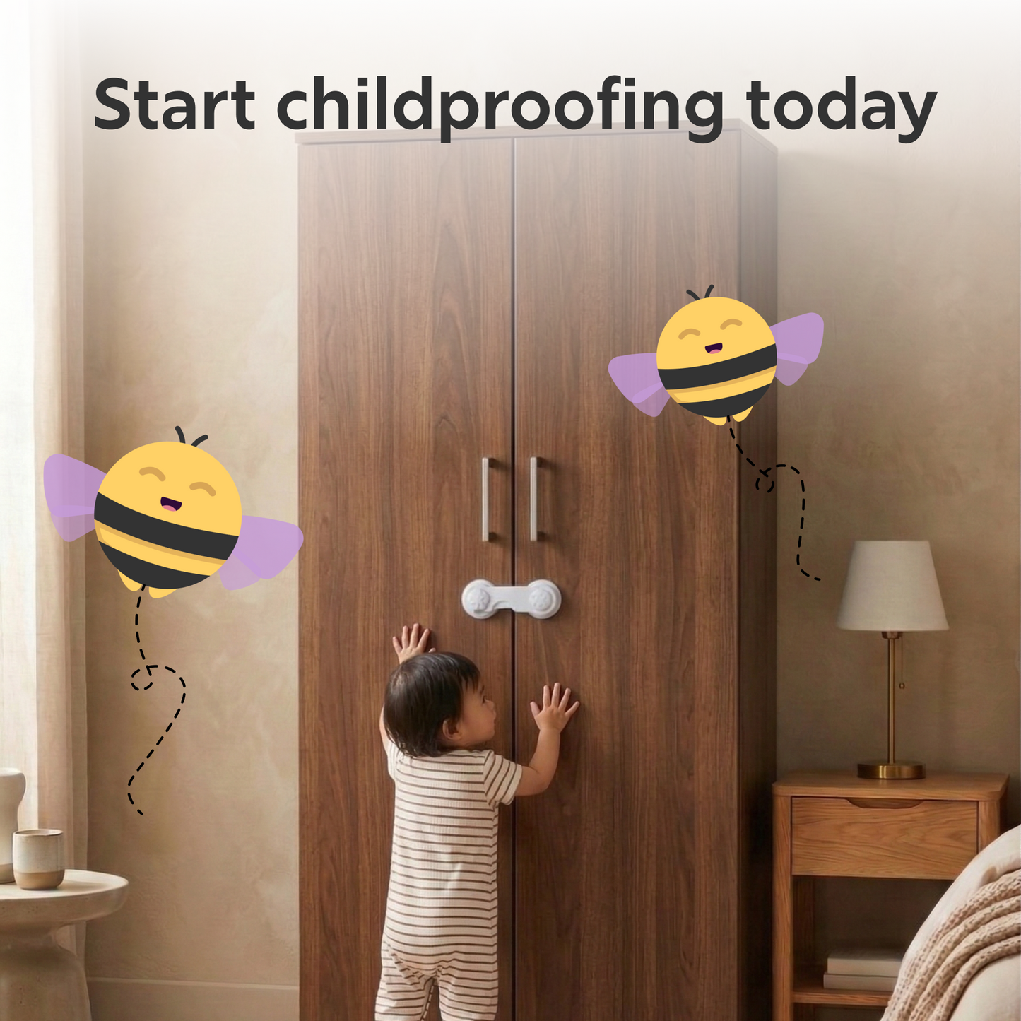 BeeKidd Full Home Starter Combo for Baby Proofing - Sharp Corner Protectors, Cabinet & Cupboard Safety Lock & Child Door Lever Lock | Complete Home Child Safety Starter Kit for Babies & Toddlers