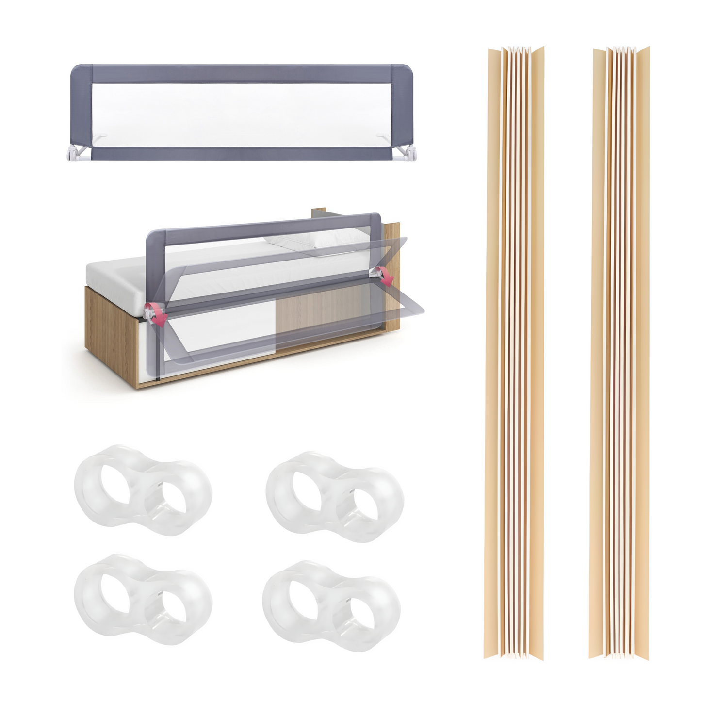 BeeKidd Bedroom Sleep Safety Combo for Baby Proofing - Baby Safety Swing Down Bed Rail, Finger Pinch Guard & Door Stopper | Complete Bedroom Safety Kit for Babies & Toddlers