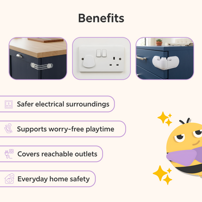 BeeKidd Electrical Safety Combo for Baby Proofing - Plug Protectors, Small Multi-Purpose Safety Lock & Safety Drawer Lock | Complete Electrical & Storage Safety Kit for Babies & Toddlers