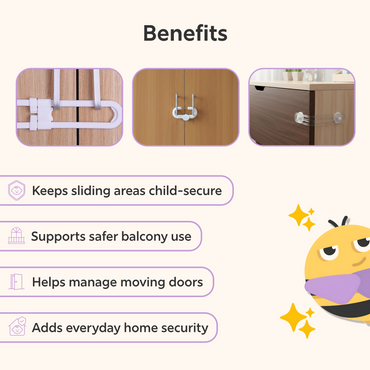 BeeKidd Sliding Door & Window Combo for Baby Proofing - Baby Safety Sliding Lock (V1), Baby Safety Sliding Lock (V2) & Big Multi-Purpose Safety Lock | Complete Sliding Area Safety Kit for Babies & Toddlers