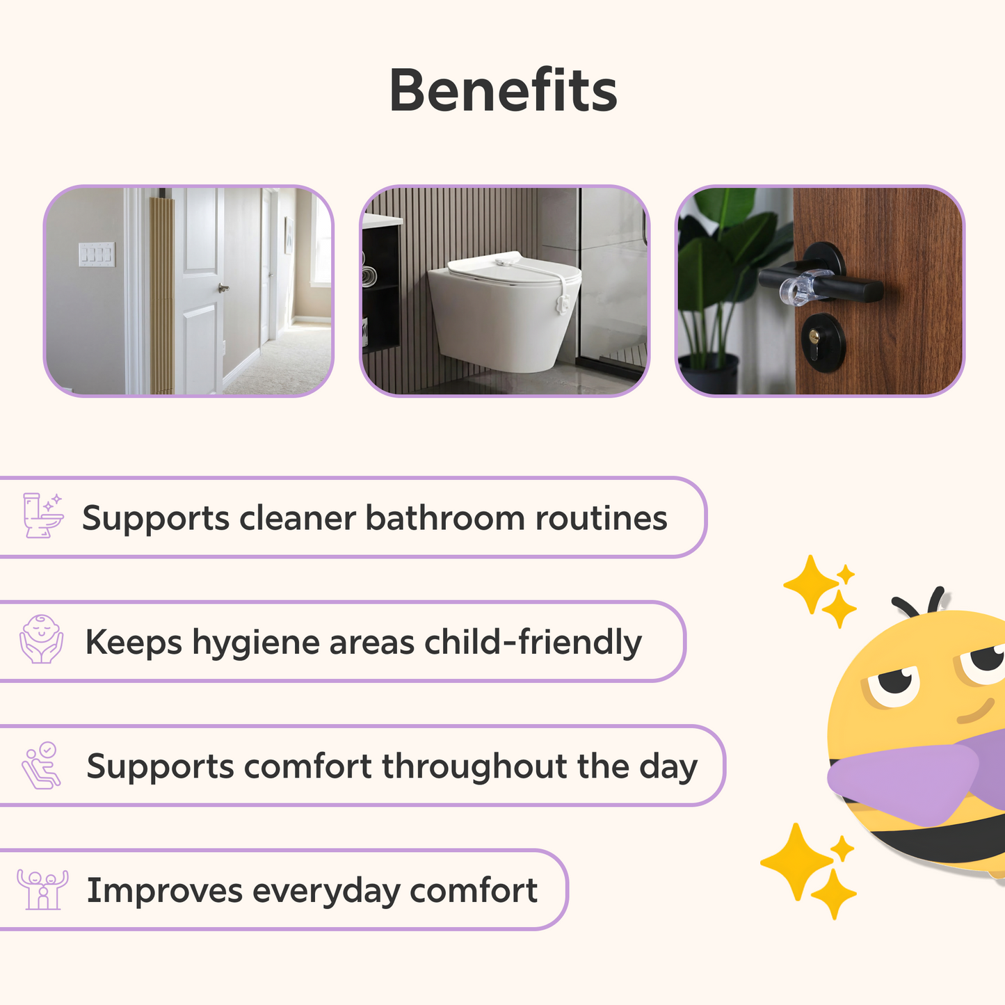 BeeKidd Bathroom Safety Combo for Baby Proofing - Safety Toilet Lock, Door Stopper & Finger Pinch Guard | Complete Bathroom Child Safety Kit for Babies & Toddlers