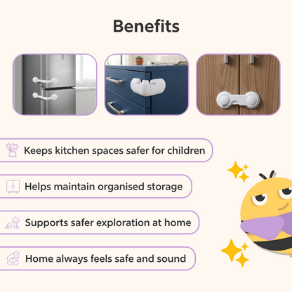 BeeKidd Kitchen Safety Combo for Baby Proofing - Safety Refrigerator Lock, Cabinet & Cupboard Safety Lock & Safety Drawer Lock | Complete Kitchen Child Safety Kit for Babies & Toddlers