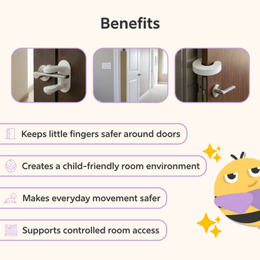 BeeKidd Door Safety Combo for Baby Proofing - Child Door Lever Lock, Finger Pinch Guard & EVA Safety Door Stopper | Complete Door Safety Kit for Babies & Toddlers