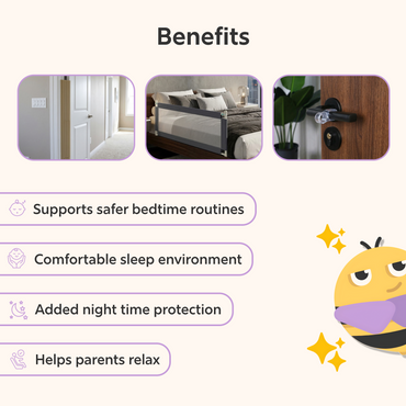 BeeKidd Bedroom Sleep Safety Combo for Baby Proofing - Baby Safety Swing Down Bed Rail, Finger Pinch Guard & Door Stopper | Complete Bedroom Safety Kit for Babies & Toddlers