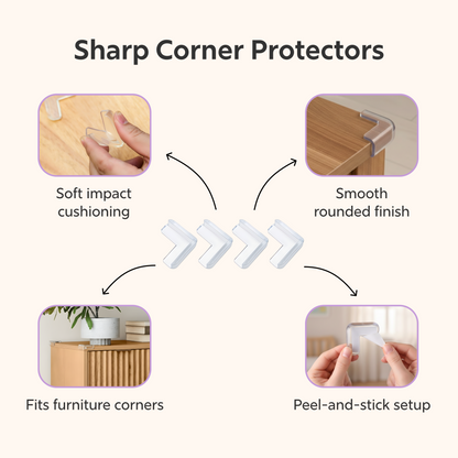 BeeKidd Full Home Starter Combo for Baby Proofing - Sharp Corner Protectors, Cabinet & Cupboard Safety Lock & Child Door Lever Lock | Complete Home Child Safety Starter Kit for Babies & Toddlers