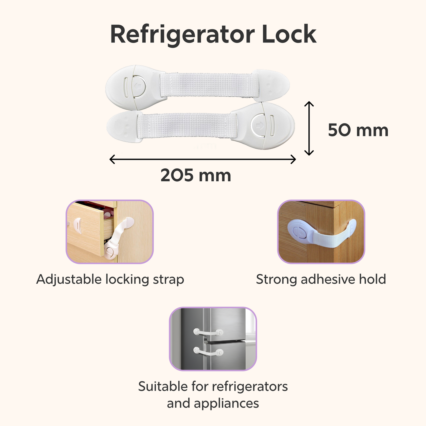 BeeKidd Kitchen Safety Combo for Baby Proofing - Safety Refrigerator Lock, Cabinet & Cupboard Safety Lock & Safety Drawer Lock | Complete Kitchen Child Safety Kit for Babies & Toddlers