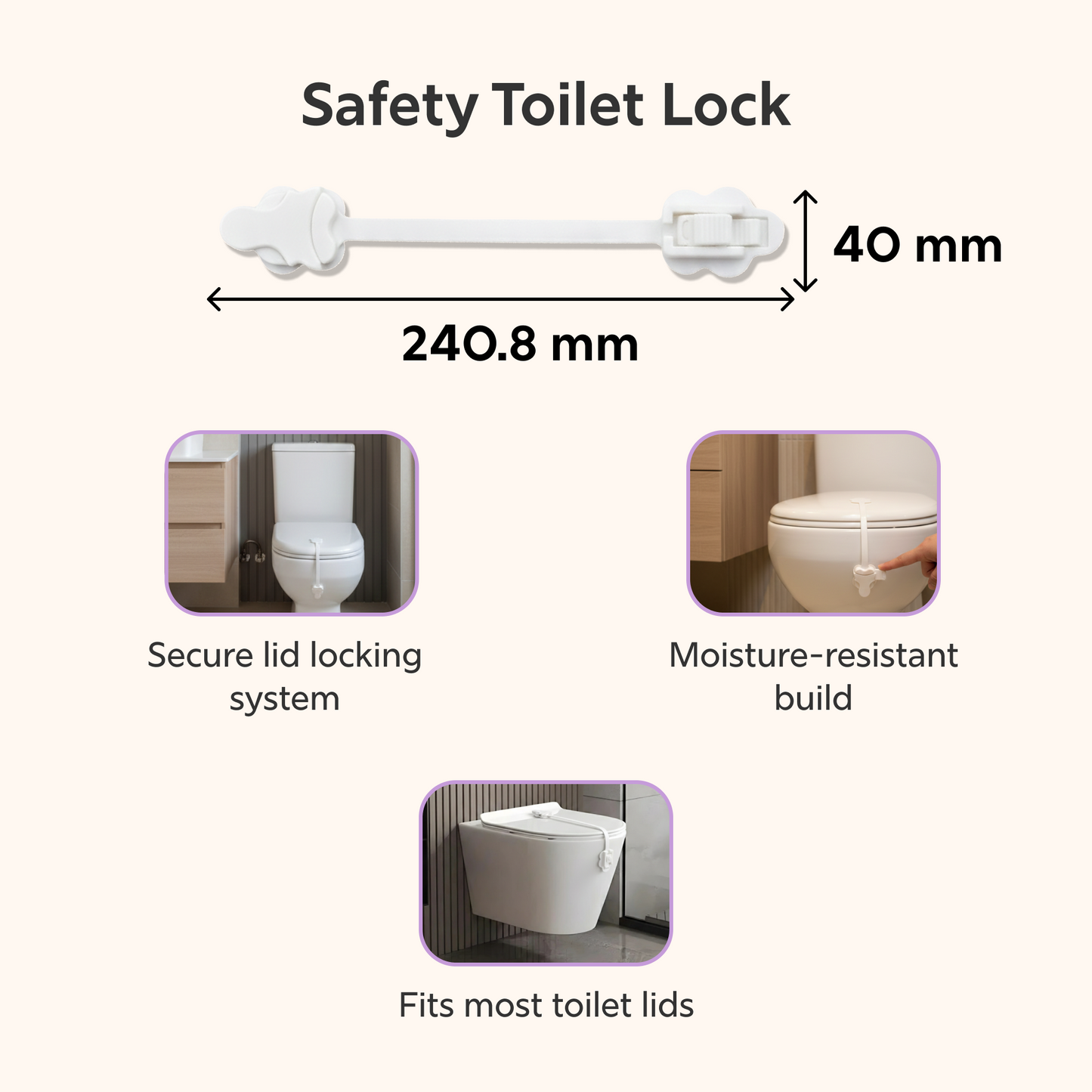 BeeKidd Bathroom Safety Combo for Baby Proofing - Safety Toilet Lock, Door Stopper & Finger Pinch Guard | Complete Bathroom Child Safety Kit for Babies & Toddlers