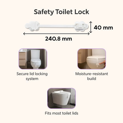 BeeKidd Bathroom Safety Combo for Baby Proofing - Safety Toilet Lock, Door Stopper & Finger Pinch Guard | Complete Bathroom Child Safety Kit for Babies & Toddlers