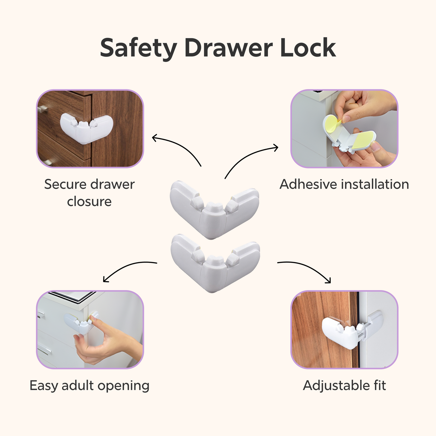 BeeKidd Electrical Safety Combo for Baby Proofing - Plug Protectors, Small Multi-Purpose Safety Lock & Safety Drawer Lock | Complete Electrical & Storage Safety Kit for Babies & Toddlers